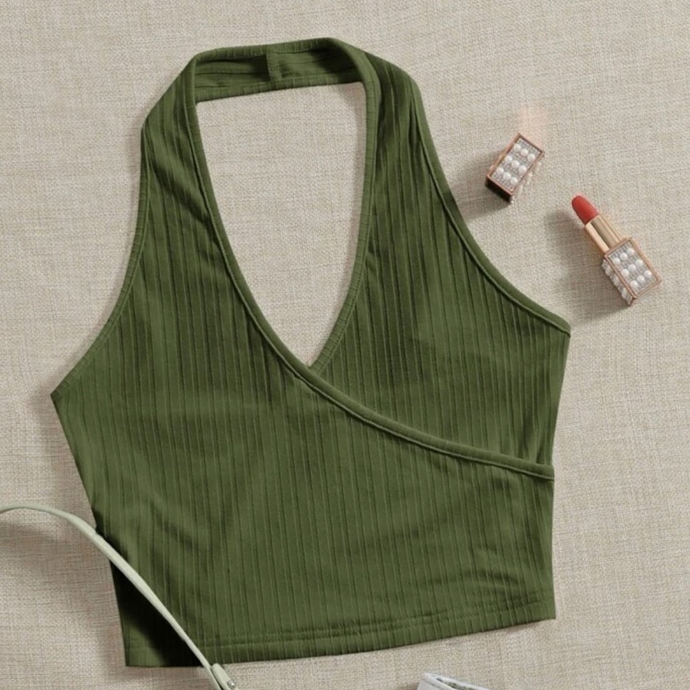SHEIN Ribbed Sage Green Halter Crop - Picture 3 of 3